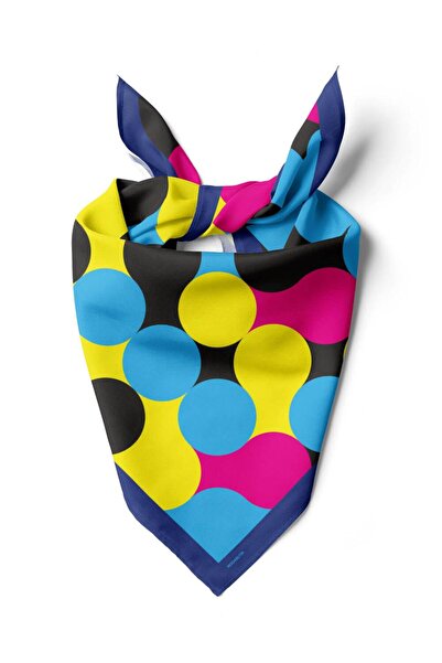 Modabutik E30 Kadın Egzotik Desenli Bandana 50x50 Mavi Sarı DG0334-22
