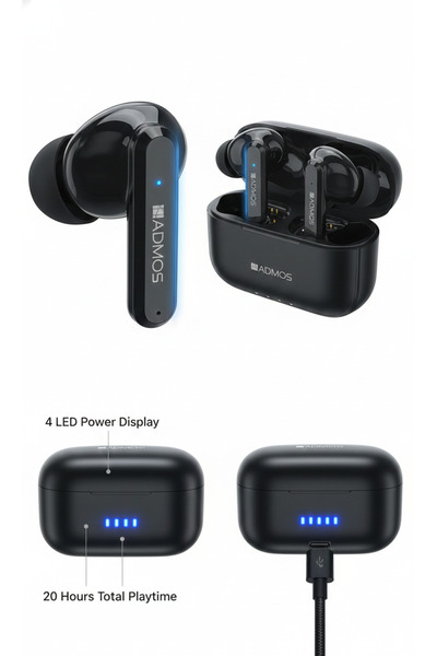 ADMOS سماعات أذن لاسلكية بتقنية بلوتوث - صوت جهير عميق، صوت عالي الوضوح، وتحك...