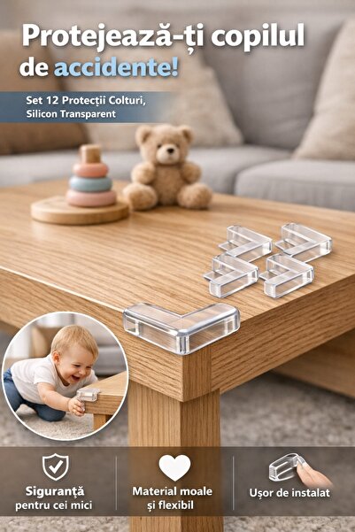 QuTek Set 12 protectii colturi, QuTek, forma rotunda, Silicon, Transparent