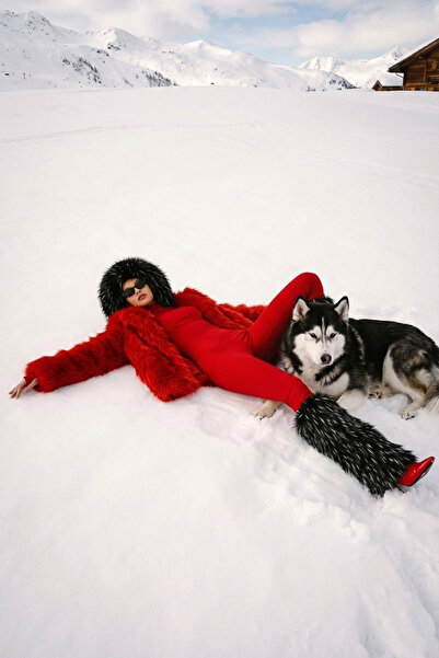 LARA ARI Siyah Kürklü Kalp Toka Detaylı Tozluk