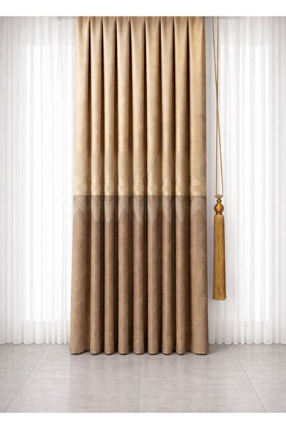 cemrela desing Panel Background Curtain Cream Brown (Single Wing)