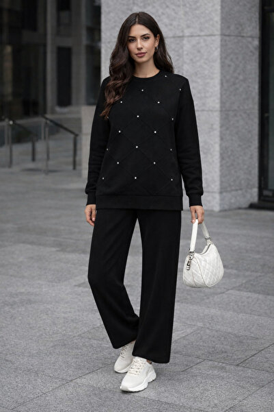 semela New Season Shining Stone Self-Embossed Baklava Pattern Knitwear Set