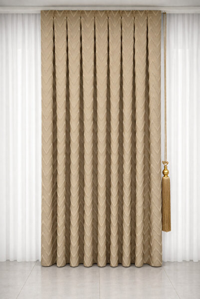 cemrela desing Feathered Luxury Panel Background Curtain Beige (Single Wing)