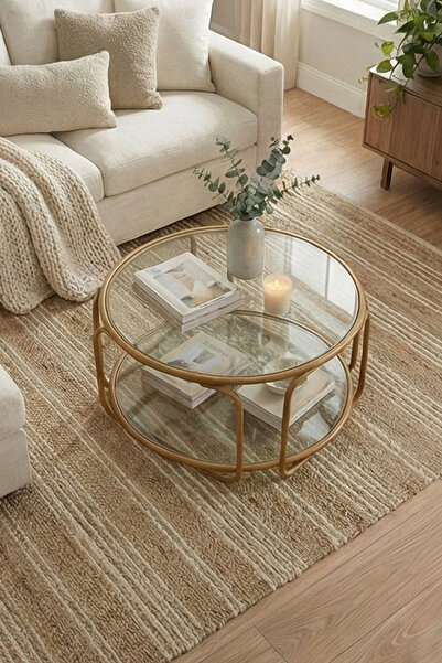 DEKOPRATİK Antares Gold Orta Sehpa Şeffaf Kırılmaz Cam