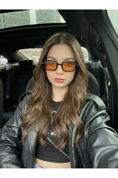 funeyes Lodin Black Framed Orange Glass Trendy Square Unisex Sunglasses