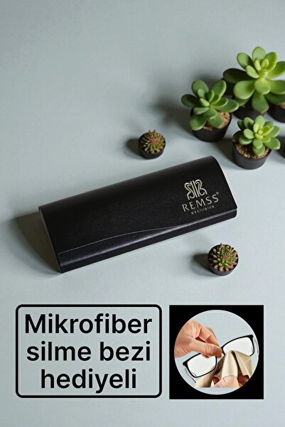 remss Exclusive Siyah Sert Kapaklı Zarif Gözlük Kutusu ve Mikrofiber Silme Bezi