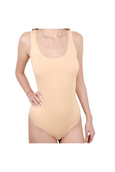 LUAN Women's tank top bodysuit with wide straps, Thong panties, Beige