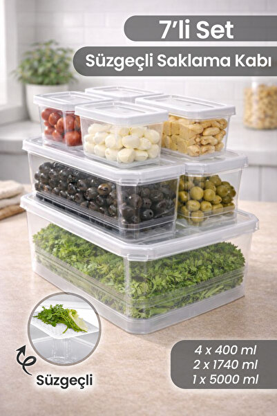naturelove 7’li Süzgeçli Saklama Kabı Seti – Buzdolabı Mutfak Düzenleyici Çok...