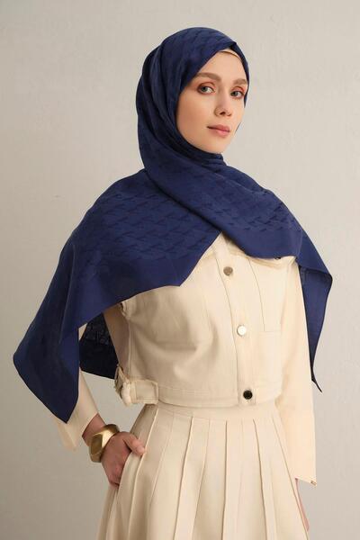 Armine Pamora Shawl - Monogram Patterned 3 - Navy Blue 02