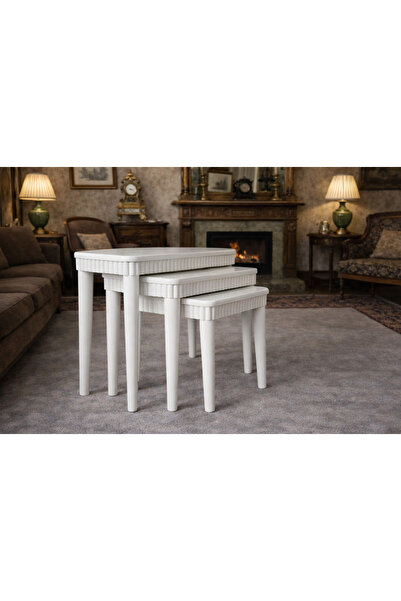 KS SARAY MODEL KREM RENK ÜÇLÜ (3) SEHPA TAKIMI