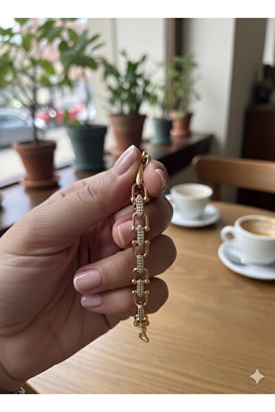 Store 14k Altın Rengi Zirkon Taşlı Geçme Zİncir Xuping Bileklik 18 Cm