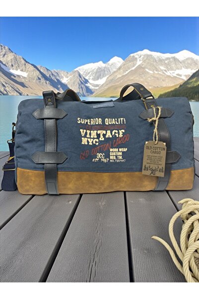 Old Cotton Vintage Renkli Baskılı Seyahat Spor Gezi Kamp Çantası Travel M Bag...
