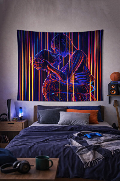 Vendini Neon Işıkların Ardında Duvar Örtüsü Duvar Halısı Wall Tapestry