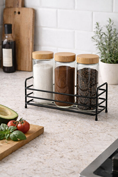 MayCap Modern Metal Baharatlık Standı Banyo Mutfak Organizeri Siyah