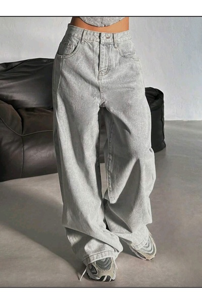 Semesia بنطلون جينز واسع عالي الخصر مصنوع من الليكرا