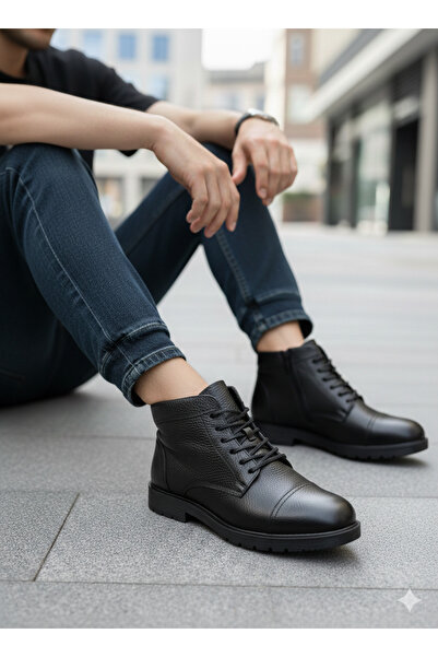 Oregon Shoes ® I 100 Casual Fermuarlı Siyah Hakiki Deri Erkek Bot Ayakkabı