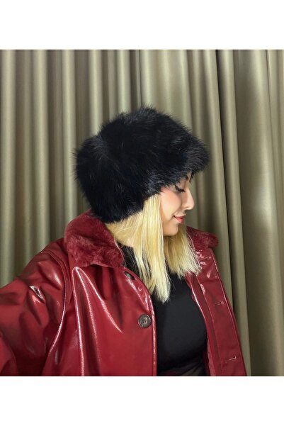 GRAZELLA Siyah Kabarık Yoğun Tüylü Peluş Suni Kürk Rus Kalpak Şapka Kadın Kış...