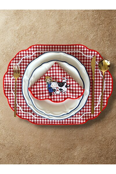 LİONYA DESİGN 4 Parça 2 Kişilik Vintage Nakışlı Sofra Seti (2 Amerikan Servis...