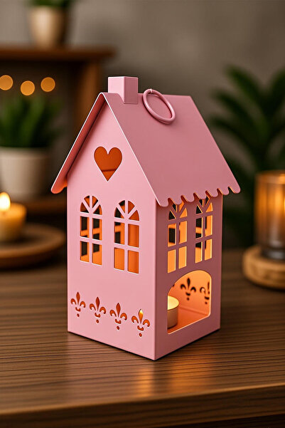 MİEN Metal Büyük Boy Ev Tealight Mumluk 6 Renk Pembe