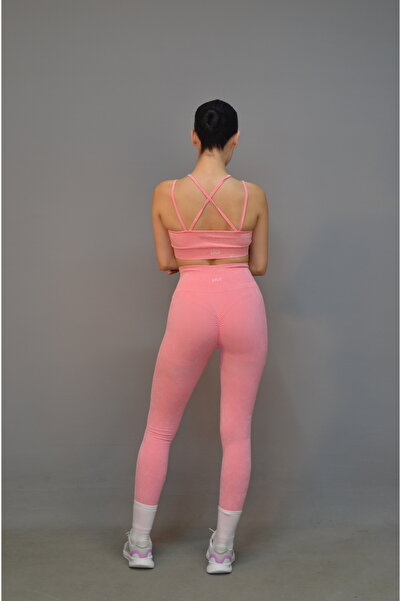 Viafitwear طقم ليجنز وحمالة صدر بنمط حمضي بدون خياطة