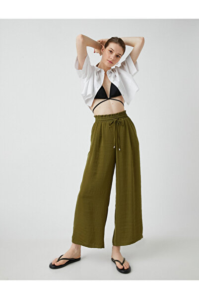 Koton Široké kalhoty se zavazováním v pase, saténový vzhled
