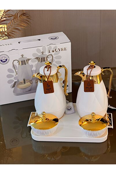 Generic طقم ترامس للشاي والقهوة مع صينية تقديم وعلبة سكر وعلبة شاي بتصميم جذا...