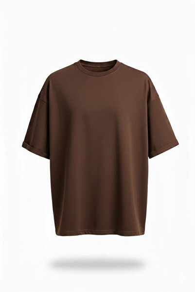 A&O Style Ανδρικό καφέ oversized Premium μπλουζάκι από βασικό βαμβάκι με λεπτ...