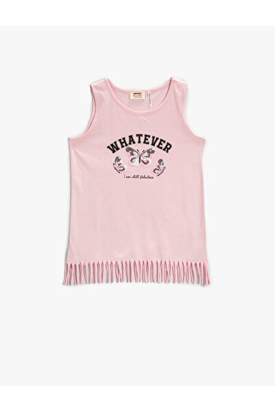 Koton Tasseled Undershirt Printed Sequined Sequined Crew Neck Cotton