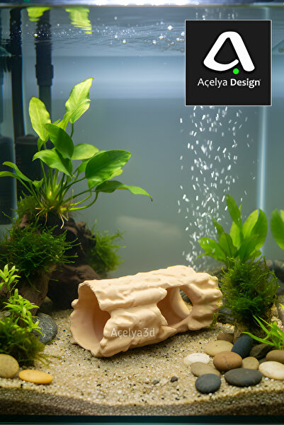açelya3d Akvaryum Süsü Mağara Dekor Kütük Oyuk Balık Dekor Saklanma Alanı Dek...