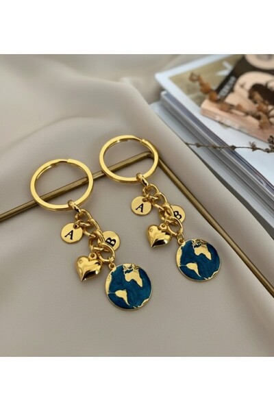 i&s design İki Harfli Dünya Anahtarlık Çift ( 2 adet )