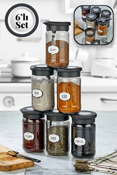 Stile Cucina 6' Lı Silikon Kapak Kaşıklı Ve Etiketli Baharatlık Seti 380 Ml E...