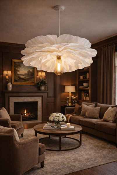 Ağış Elektrik Çiçek Formlu İtalyan Krapon Kağıdı Tasarım Avize