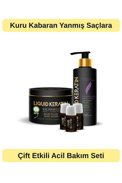 Liquid Keratin Keratin Bakım Ekstra 3'lü Set - Kuru Yıpranmış Kabaran Sertleş...