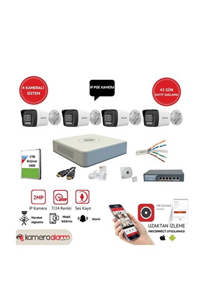 kamera alarm sepeti HIKVISION 4 Kameralı, IP Güvenlik Kamera Seti – Gece Günd...