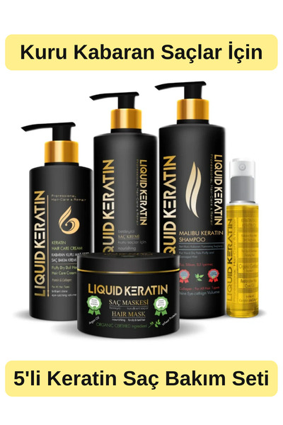 Liquid Keratin Kabaran Kuru Mat Sert Saçlar Için Keratin Bakım Seti (5'Lİ)