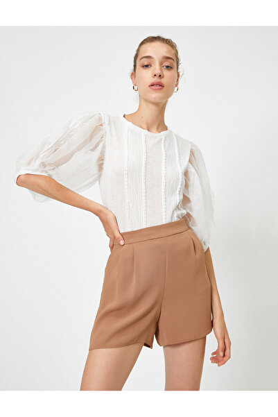 Koton Μπλουζάκι με λαιμόκοψη ποδηλάτου, κοντό μανίκι και λεπτομέρεια από τούλι