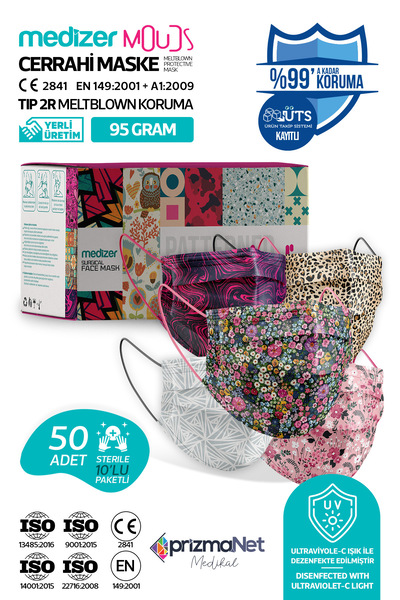 Medizer Mouds Serisi 1 Meltblown Kumaş 3 Katlı Ultrasonik Cerrahi Ağız Maskes...