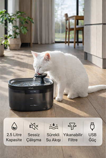 Arfseb 2.5 litre Kedi ve köpekler için sessiz otomatik şelale su pınarı