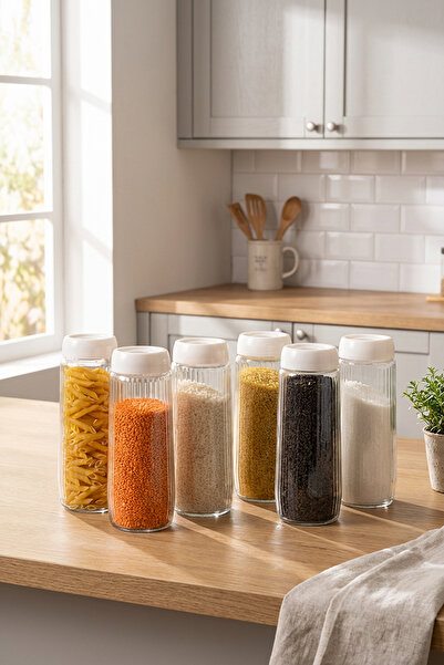 Homekolik مجموعة من 6 برطمانات زجاجية بأغطية بيضاء سعة 1500 مل - حاوية تخزين ...