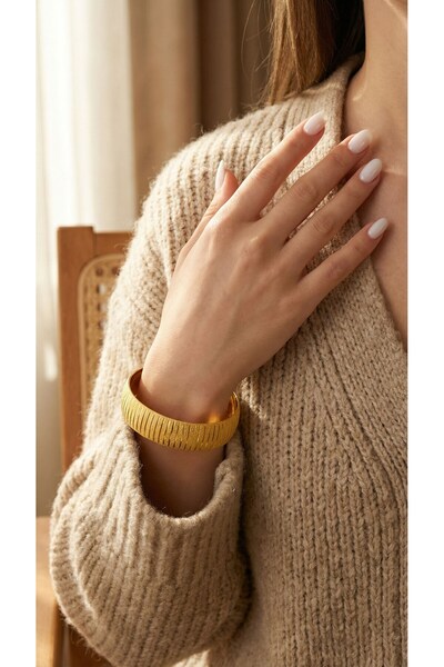 FerizZ 22 Ayar Altın Kaplama Düz Çizgili Bilezik 15mm BLZ-1277