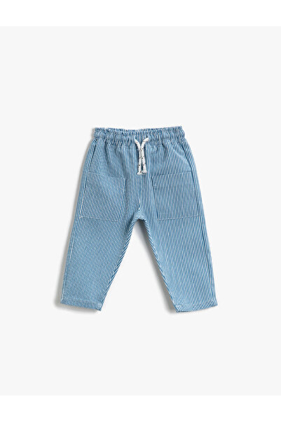 Koton Pantaloni cu dungi din bumbac, cu șnur în talie și buzunare