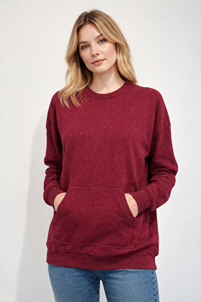 Desen Triko Pulover de damă cu buzunar cangur 0249372 Ecru