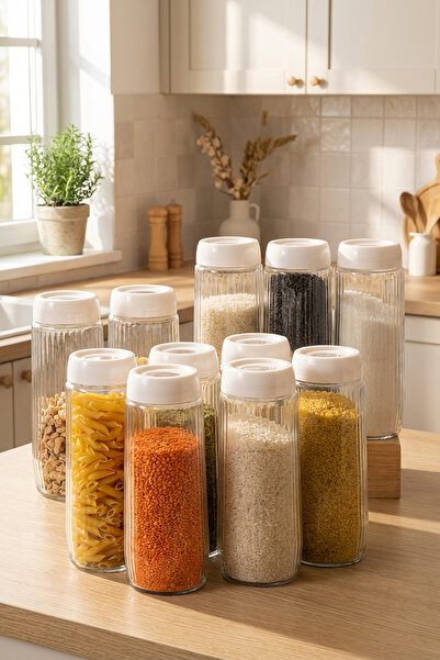 Homekolik Set of 12 Long Glass Jars with White Lids 1500 ml - Storage Contain...