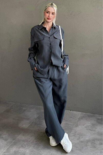 Madmext Smoked Tencel Fabric Buttoned Women's Shirt Set Mg2621