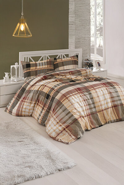 DemoHome Set lenjerie de pat dublu din bumbac satinat cu model - cearceaf pli...