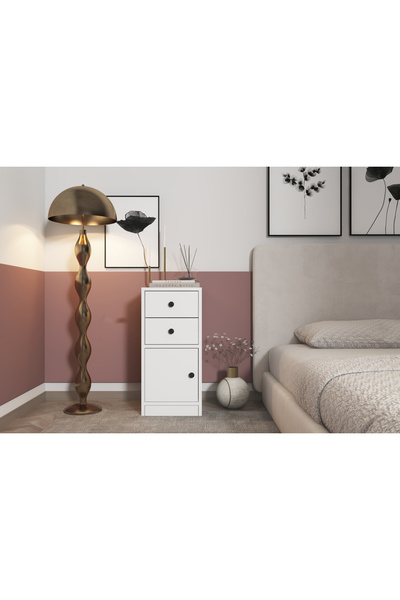 Nettrends Raflı Kapaklı Iki Çekmeceli Beyaz Komodin Çıtasız Kmd-1038-ç