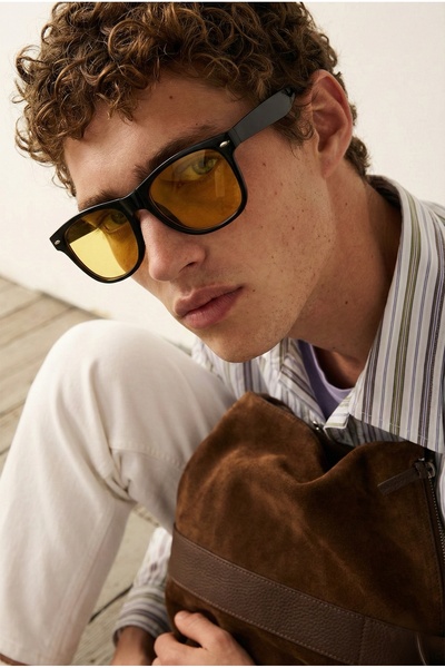 Eyesofia Unisex Black Yellow Classic Vintage Sunglasses