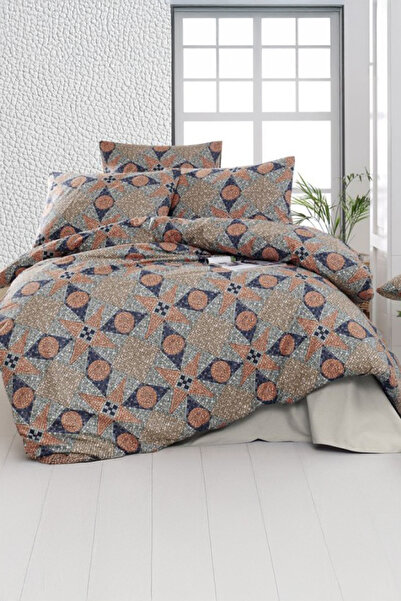 DemoHome Set lenjerie de pat dublu din bumbac satinat cu model - cearceaf pli...