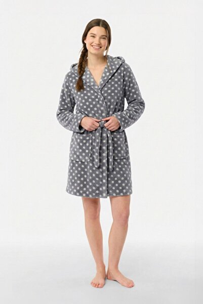 MARKAPIA WOMAN Rochie de casă cu buline cu glugă pentru femei