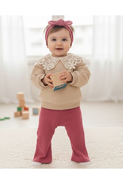 Ege Bebek طقم أطفال أنيق للفتيات الصغيرات مع ياقة دانتيل موسمي وبنطلون ضيق 6-...